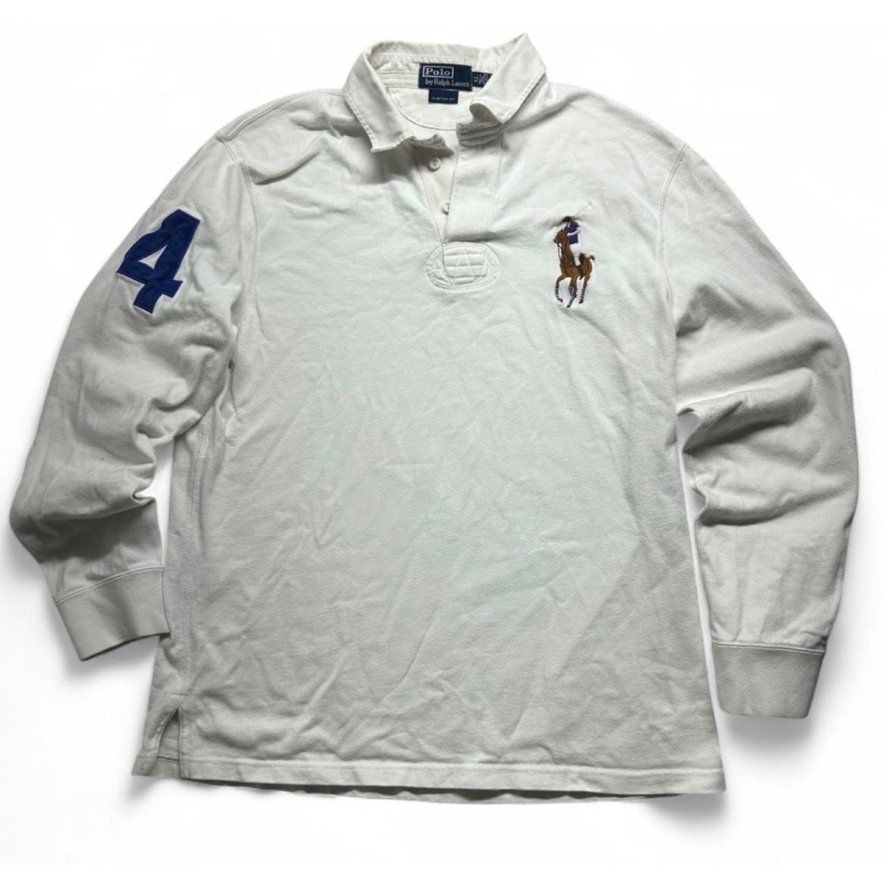 Polo Ralph Lauren Big Pony White Long Sleeve Rugby Shirt Mens XL Custom Fit 4